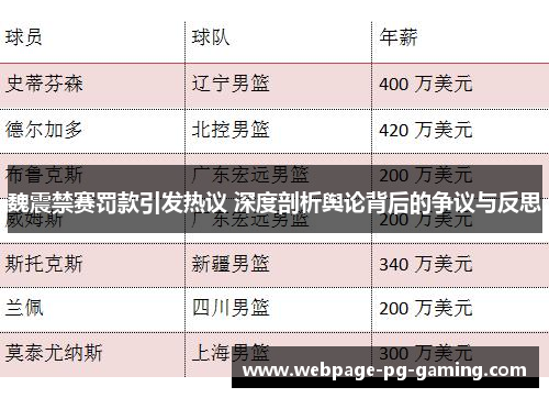 魏震禁赛罚款引发热议 深度剖析舆论背后的争议与反思